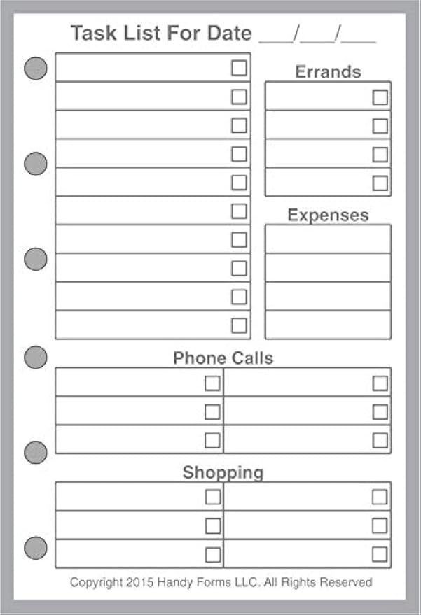 Pocket Size Daily Task Planner Insert, Sized and Punched for Pocket Notebook (3.25" x 4.75")