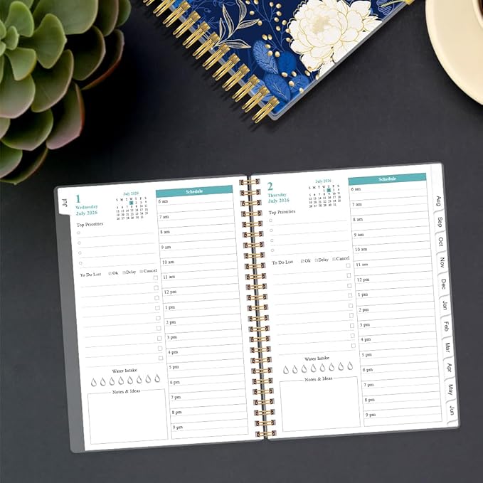 2026-2027 Daily & Monthly Planner, One Page Per Day, Daily Planner 2026-2027 from July 2026 to June 2027, Planner 26-27 with Monthly Tabs, Inner Pocket, 6.4" x 8.5", Rose Leaf