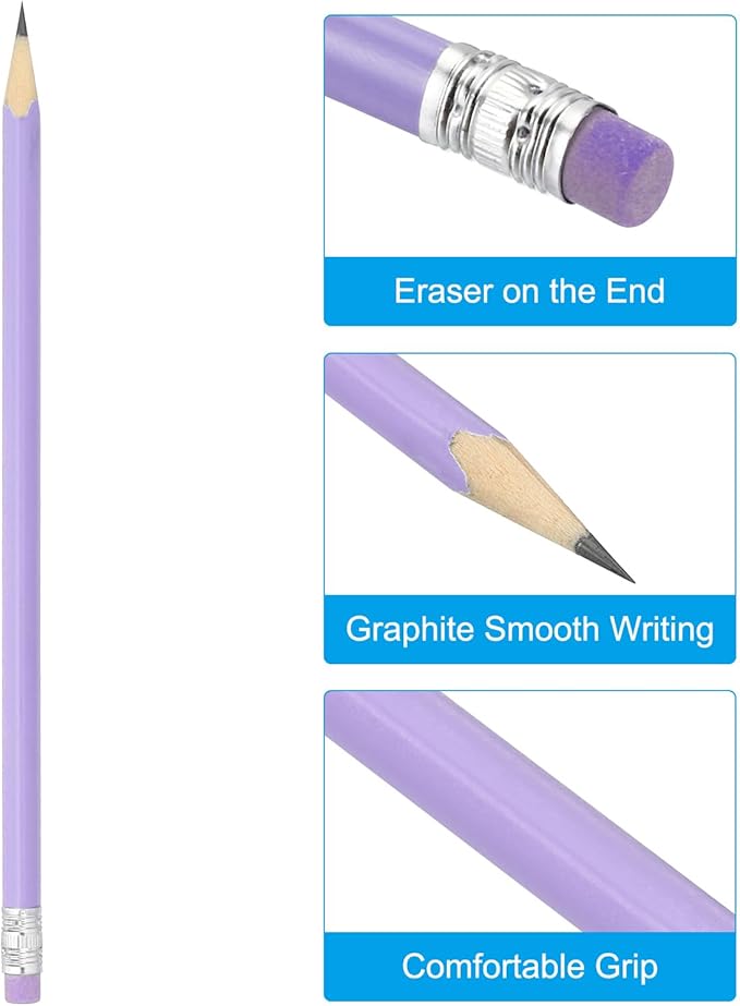 PATIKIL Round Pencils, 24 Pack HB Graphite Pencils with Eraser Wood Pencils Cute Pencil for Classroom Teacher Office Supplies, Purple