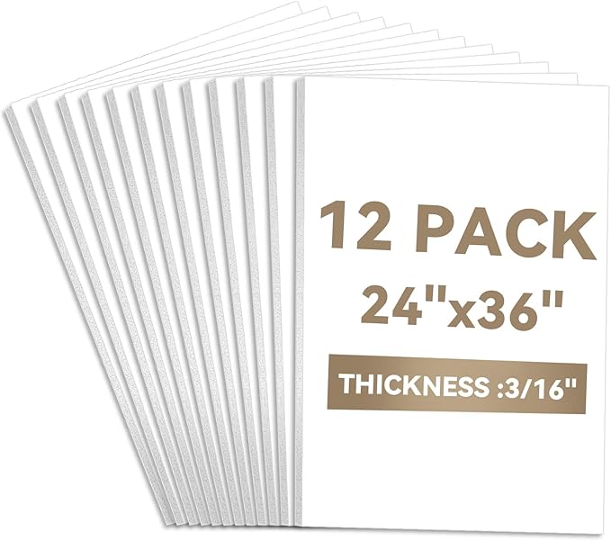 WEWLINE Foam Board 24×36×3/16" Thick, 12 Pack White Poster Board, 5mm Foam Core Board, Acid Free Double Sided Foam Board Sheets Perfect for Art Porject, Painting, Craft, Presentation