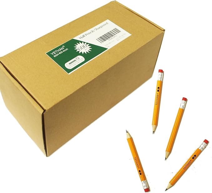600Pcs Golf Pencils with Eraser Tops,Hexagon Half Wooden pencils, Pre Sharpened 2# HB Golf Back to School Office 4" Mini 600 count/Box