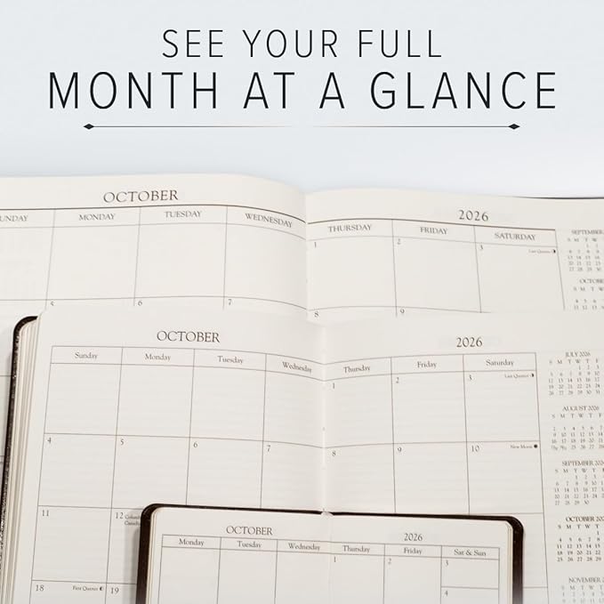 Gallery Leather Pocket Monthly Planner 2025-2026, Elegantly Bound Calendar Planner and Notebook with Stylish Gold-Gilded Page Edges, 18 Months - Acadia Malibu - 6x3.25"