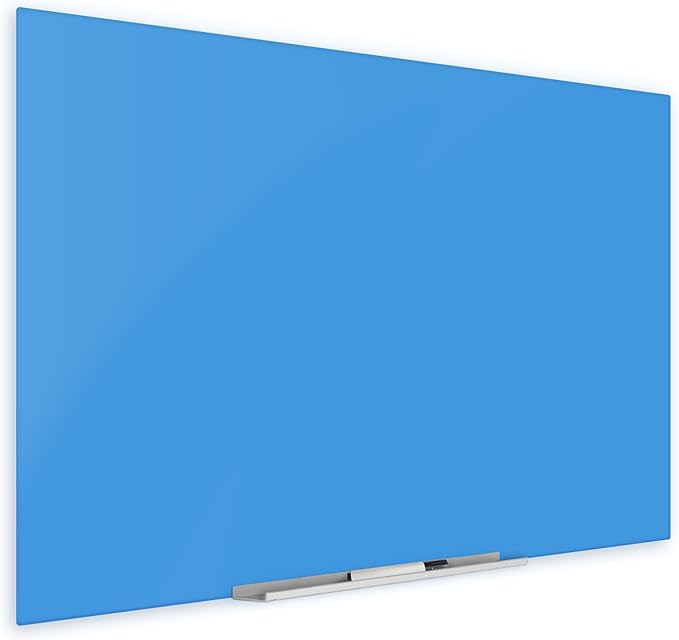 Magnetic Dry Erase Glass Board 36"x48", Eased Corners Floating Blue Surface Frameless Glass Board with Eraser, Magnets, Marker for Office & Home by Fab Glass & Mirror