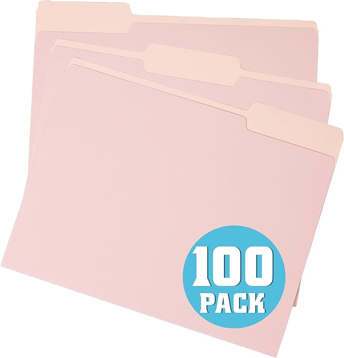 pmybupo Two Tone Pink File Folders,Colored Letter Size100 Pack Manilla Folders,8.5 x 11 Office Organization Home School Folders for Documents Files Paper
