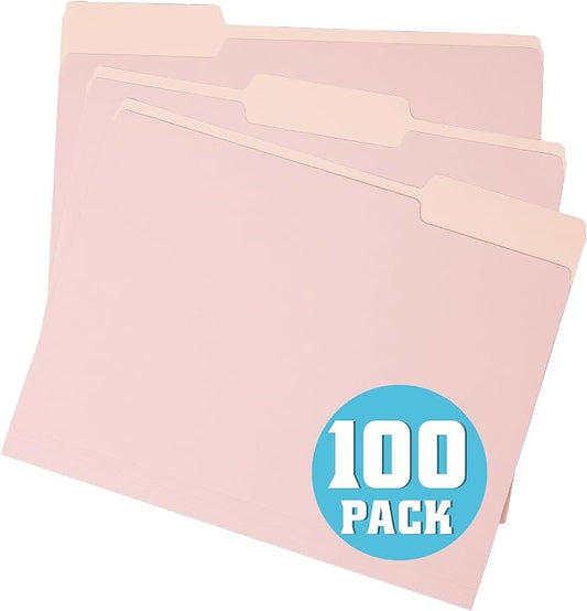 pmybupo Two Tone Pink File Folders,Colored Letter Size100 Pack Manilla Folders,8.5 x 11 Office Organization Home School Folders for Documents Files Paper