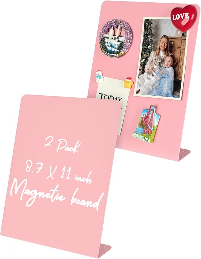 2 Pack Magnet Board, 8.7 x 11 x 2.4 in, Pink Standing Magnetic Bulletin Board, Magnetic Display for Memos, Photos & Documents, Bulletin Board for Home Office School Kitchen