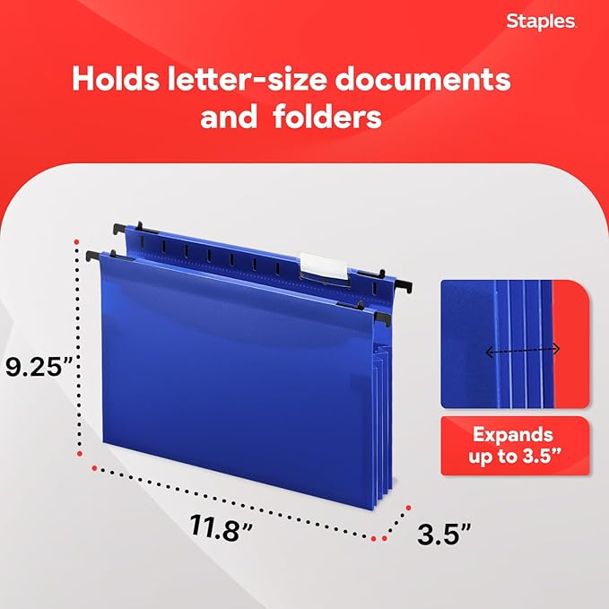 Staples Poly Expanding Hanging File Pockets, Letter Size, Assorted Colors, Durable Poly Construction – 5/Pack