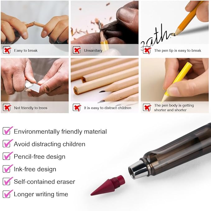 Ainiv Colored Inkless Pencil, 12 Sets No Sharpen Infinity Pencil Reusable Everlasting Pencil with Extra 12 Color Replaceable Nibs Forever Pencil for Writing Drawing Home Office School Supplies