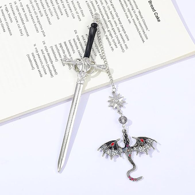 Fantasy Fourth Wing Dragon Sword Bookmarks - Fourth Wing Fans Page Markers Cool Bookmarks for Men Fantasy Dragon Gifts for Male Readers as Birthday Gifts (Dragon Bookmark Set 5)