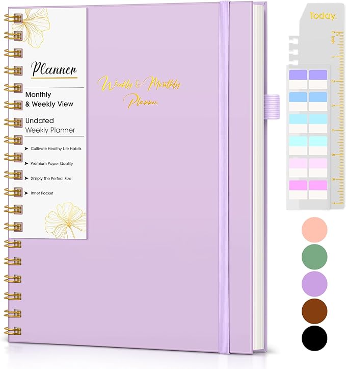 Undated Weekly and Monthly Planner, B5 Large Weekly To Do List Notebook with Goal & Habit Tracker Organizer, Hardcover Spiral Bound Blank Monthly Planner for Work School Home 7.4" x 9.64"Purple