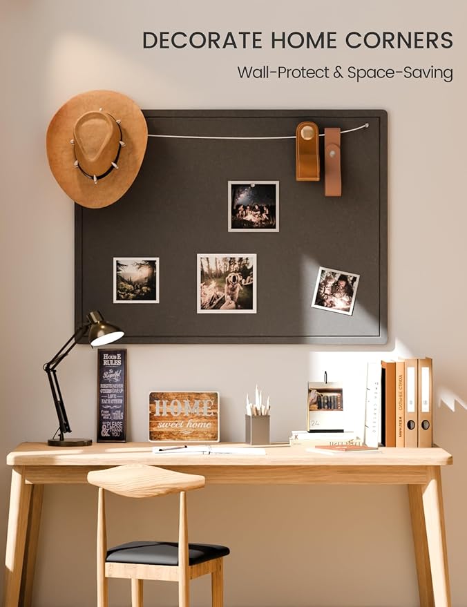 Fluxnara Bulletin Board,Cork Board Alternative with Safe Removable Adhesive Tabs, Foldable Felt Pin Board for Home Office, Classroom, Bedroom,Entryway for Walls (Black, 47.2 x 35.4 inches)