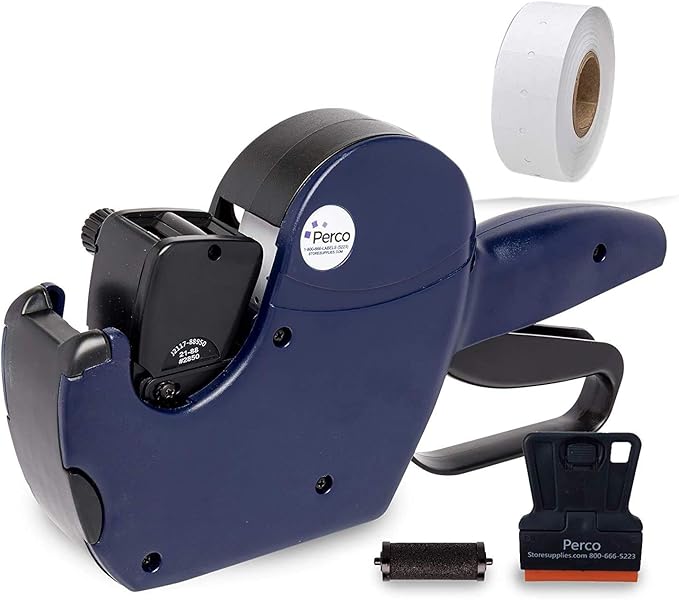 Perco Ink Roll for Perco Pro 1 Line & Perco Pro 2 Line Labelers (Pro Inker 4 Pack) Bundle with Perco Pro 2 Line Price Gun, 8 Digit 2 Line Price Label Gun