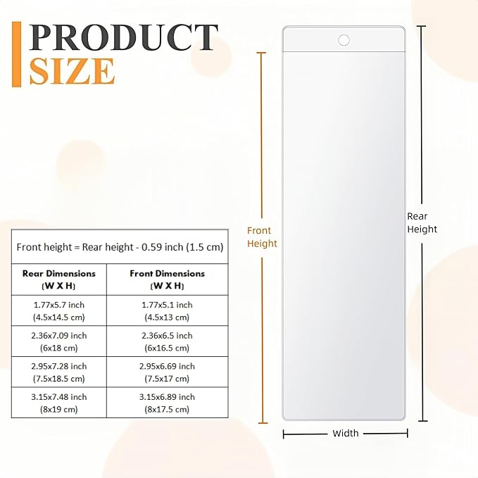 50 Pcs Clear PVC Sleeves 3.15 x 7.48 inch Blank Plastic Bookmark Holder Package with Hang Hole Reusable Photo Booth Pictures Frames Cover Pen Jewelry Pouches for Offices Wedding Gift Party Favor