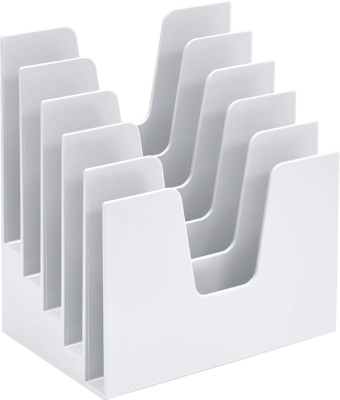 Acrimet 5 Section Incline File Sorter Organizer, Mail, Folder, Letter Desk Organizer, Rack for Office Organization Desktop (Plastic) (White Color)
