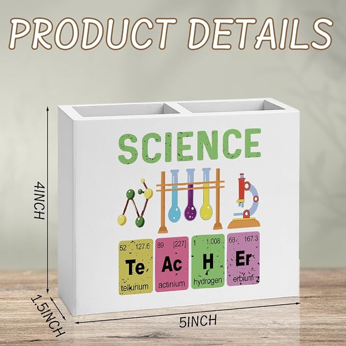 Science Pencil Holder Decor Chemistry Teacher Gifts Chemical Theme Wooden Organizer Vase for Office Home Desk Table Bookshelf Teacher Appreciation Gifts for Office