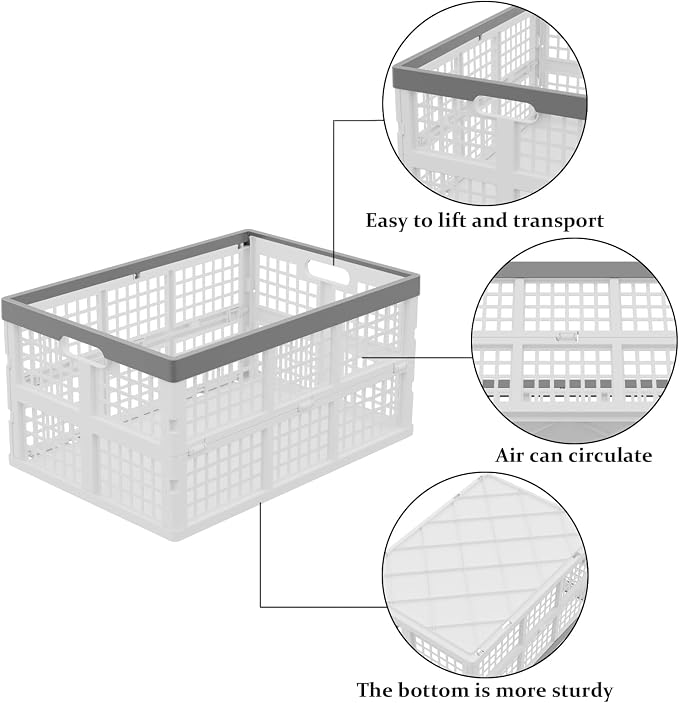 4-Pack 30 L Plastic Collapsible Crates, Stackable Storage Bins