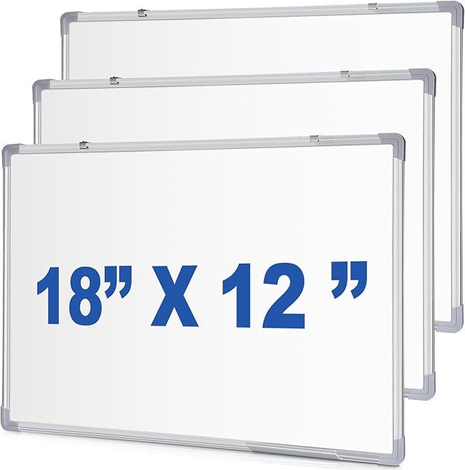 Tinlade 3 Pack Dry Erase Boards, Magnetic Dry Erase White Board Bulk Silver Aluminum Framed Whiteboard Message Presentation Wall Mounted for School Office and Home(12 x 18 Inch)