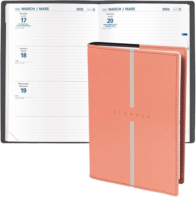 Quo Vadis 2026 Hebdo - Bi-Lingual (EN/FR) - Weekly/Monthly Planner - 12 Months, Jan. to Dec. - 6 1/4 x 9 3/8" - Smooth Faux Leather Billy Blush Covers - Productivity Time Management Organizer