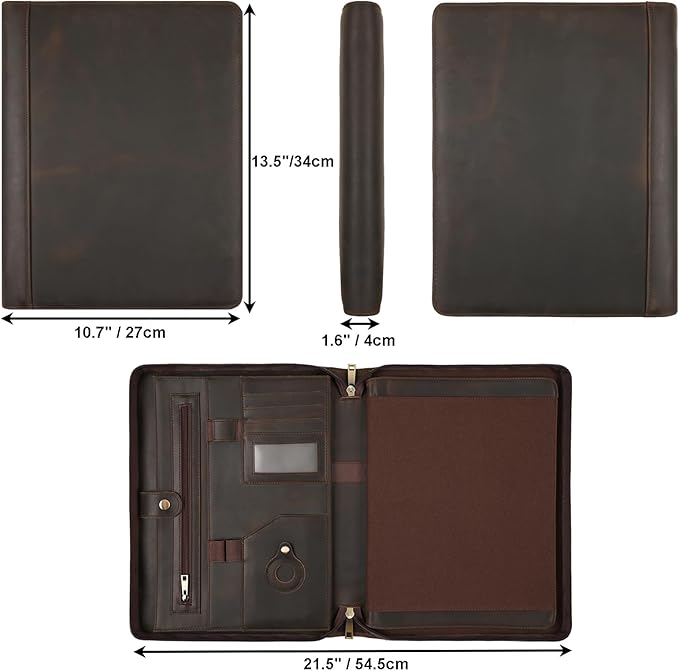 Leather Portfolio for 13-in iPad Pro M4/M5 & 13-in iPad Air M2/M3, Leather Padtfolio with ipad Holder for Letter Size Notepad, Personalized Padfolio for Men - Dark Khaki