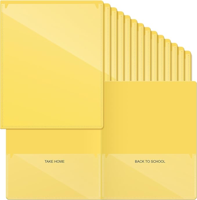 Henoyso 24 Pcs Folders with Pocket School to Home Folder Heavy Duty 2 Pocket Homework Folders with Clear Front Pockets for School Students Parent Teacher Communication (Yellow)