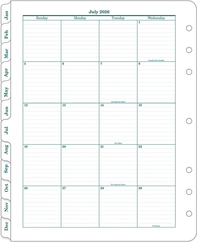 FranklinCovey - Original Ring-Bound Planner Refill - Two Page Per Month Calendar Tabs (Monarch, Jul 2026 - Jun 2027)