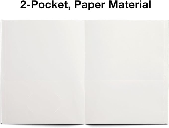 Staples School Grade 2‑Pocket Folders, White, Letter‑Size Durable Paper File Folders for Classroom & Office Organization, 25/Box