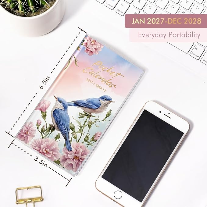 Pocket Calendar 2027-2028 for Purse, Small Pocket Planner 2027-2028 for Purse 3.5×6.5In, 24 Month Organizer from Jan 2027- Dec 2028 Mini Planner with Pvc Cover for Organizing & Planning