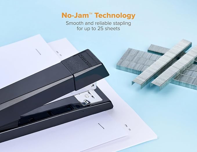 Bostitch Office Stapler, No-Jam Premium for Desktop, Includes 3,750 Staples, Full-Strip, 25 Sheet Capacity, Black, 3 Pack