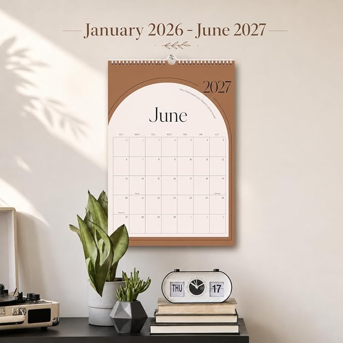 Aesthetic Wall Calendar 2026, 18 Monthly Vertical Calendar January 2026 to June 2027, 15" x 10" Modern Wall Hanging Calendar for School, Home, Office for Monthly Organizing & Planning (Green Vertical)