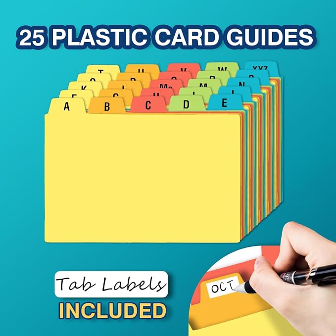 H4D 4x6 Index Card Holder with 100 Heavyweight Ruled Index Cards and 25 Plastic Dividers, Teal