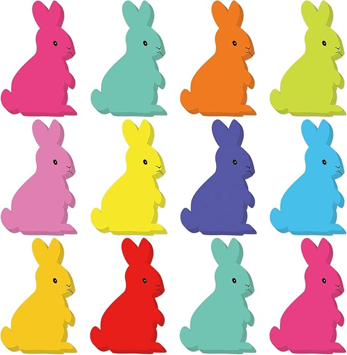 200 Pieces Bunny Paper Cutouts Easter Bulletin Board Decorations Colorful Bunny Shapes Accents Bunny Die Cuts for Classroom Home Decor DIY Craft Projects