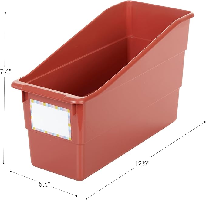 Really Good Stuff Durable Book and Binder Holders- Set of 6 Boho Colors - Plastic Storage Bins for Classroom and Office - File Folder Organizer, Magazine Holder, Book Display