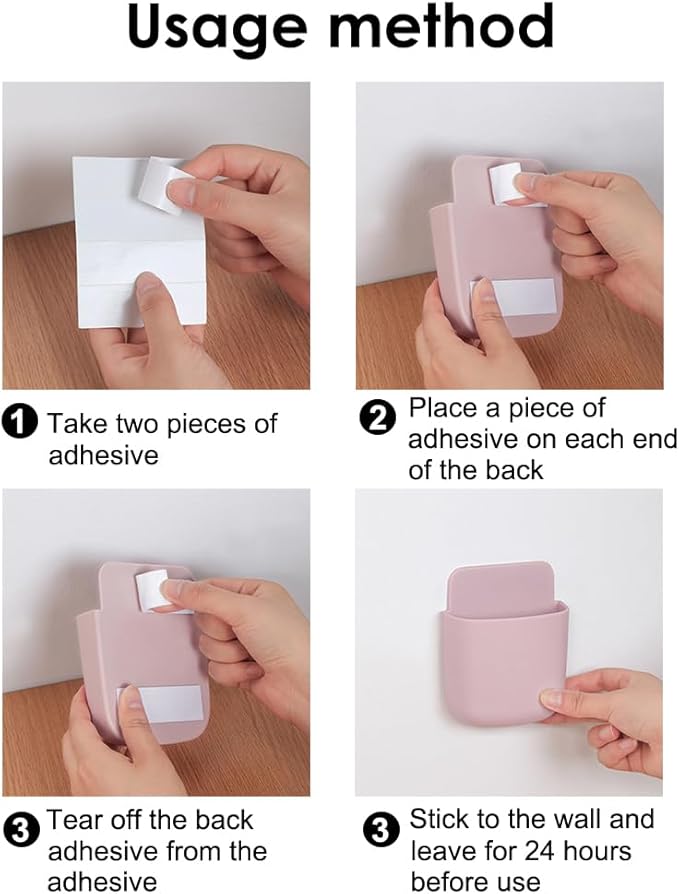 AKOAK Wall-mounted Remote Control Holder, Self-adhesive Wall-mounted Storage Case - Cell Phone, Pen, Makeup Brush, Glasses, Storage Case Next to Desk, Pack of 1 (Pink)