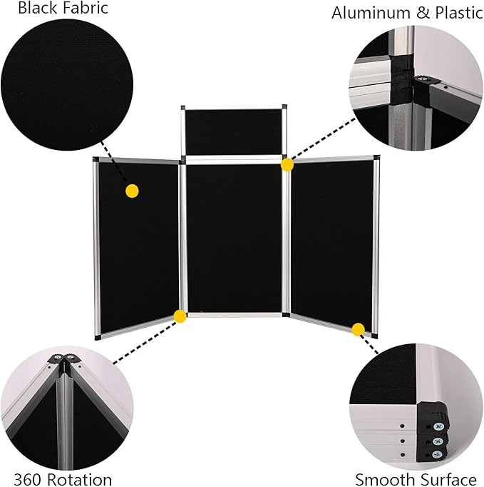 3+1 Panel Trade Show Presentation Board 70.8“ x 35.4” Trifold Poster Board Folding 3 Panel Exhibition Display Boards Double Sided Tabletop Display with Storage Bag Hook & Loop-Receptive Fabric