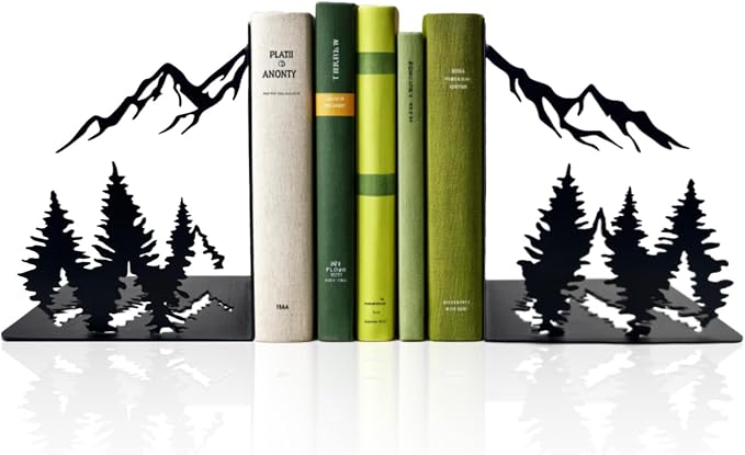 Matte Black Decorative Metal Mountain Bookends, Modern Aesthetic Decor for Home Office, Library or Studio Shelves, Unique Gift for Book Lovers