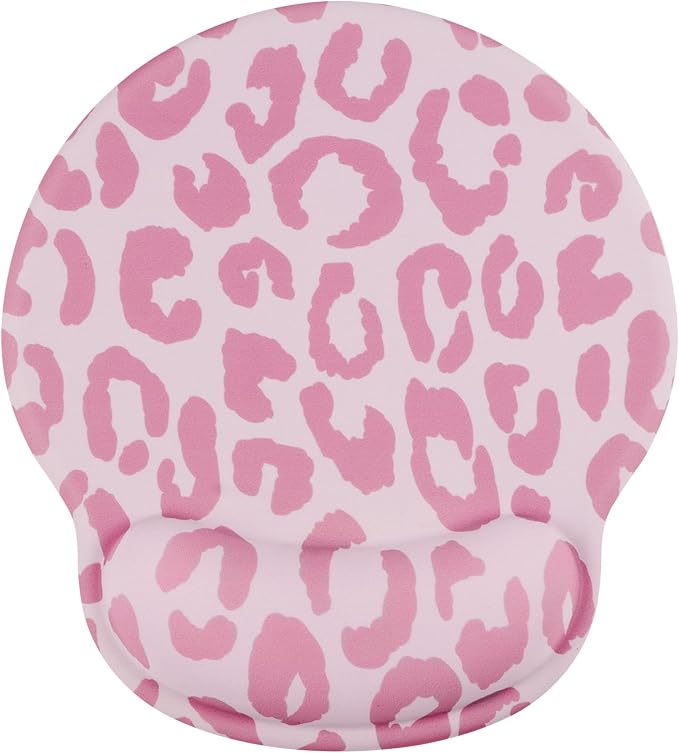 Leopard Mouse Pad Wrist Support Wrist Rest, Ergonomic Mouse Pad with Non-Slip Base for Office Gaming Working Computers,Desk Accessories Pain Relief Mouse Mat for Home&Game Decor, Pink