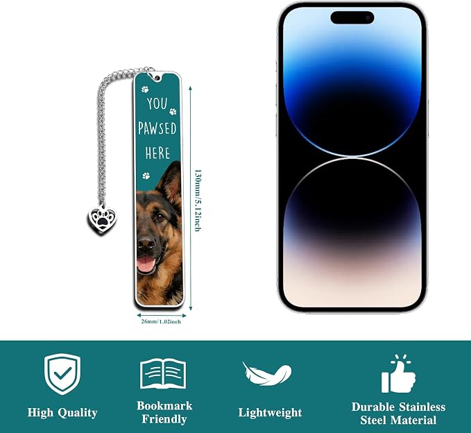 German Shepherd Gifts for Women Men, Gift for German Shepherd Lovers Owners, Dog Dad Gifts for Men, Bookmark Gift for Dog Lovers Kids Adults, Reading Accessories for Book Lover Bookworm Bookish Nerd