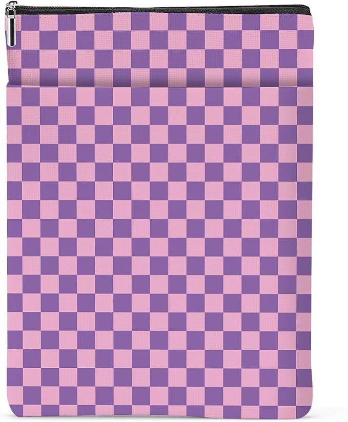 Purple Plaid Book Lovers Gifts Book Sleeve Vintage Checkered Waterproof Book Cover Book Pouch Book Protector with Front Pocket Book Club Christmas Birthday Gifts for Women Girl Sister Book Accessories