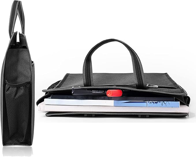Oxford Zippered Document Bag with Handle File Tote Bag Pouch for Carrying Paper Files Books Filing Folder 1 Pack (Black)