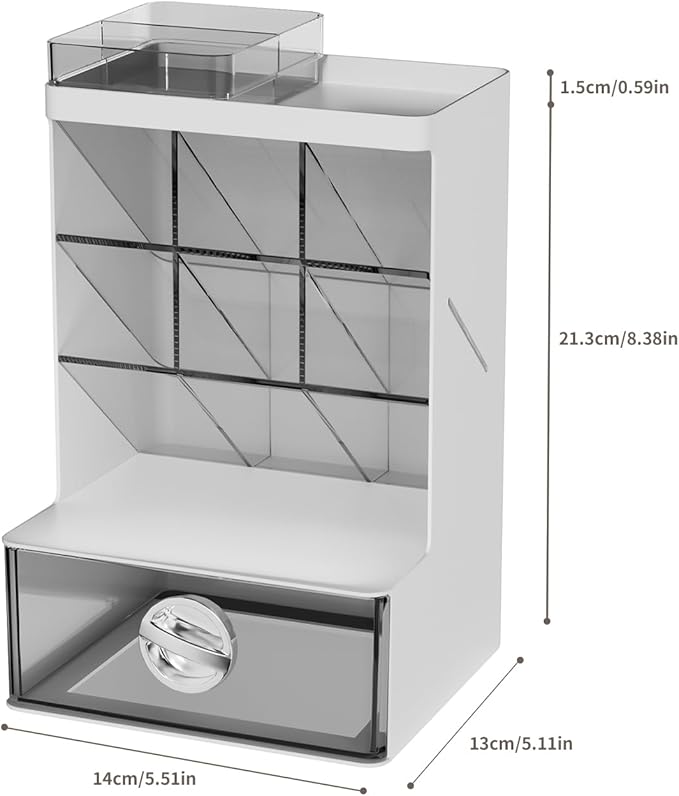 Office Desk Organizer with Drawer, 6 Compartments Pen Holder for Stationery & Craft, Multi-Purpose Art Supply Organizers Pencil Holder for Desktop, Vanity, Bathroom, Pantry & Home Storage