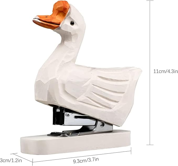 Wooden Animal Stapler, Desktop Stitcher Art Figurine Statue Sculpture Wooden Stapler for School Office Stationery (White Goose)