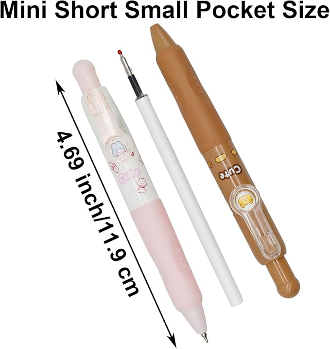 Maydahui 8 Pcs Cute Mini Bunny and Bear Pens Kawaii Rabbit Pen Retractable Short Small Pocket Size Changeable Images Black Ink for Purse Notebook Shcool Office
