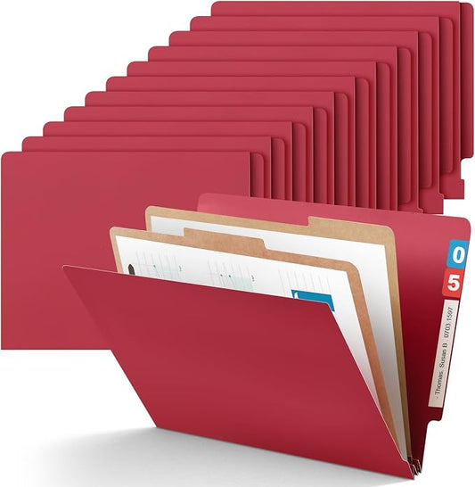 24 Pcs Classification Folders Letter Size, 2 Dividers Pressboard File Folder Bulk with Fasteners, Expanding File Organizer for Teachers, Clergy, Office, Church Christmas Donations(Dark Red)