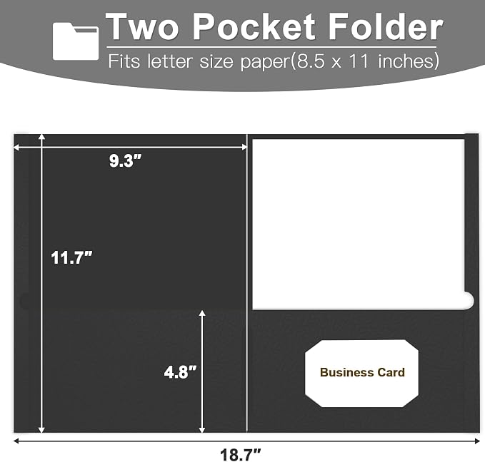 Folders with Pockets, LAYZZ 60 Pack Paper Pocket Folders, 2 Pocket File folders Fits Letter Size Paper, for School Office and Home (Black)