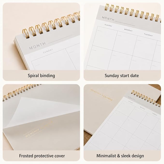 Paper 'n Such- Blank Calendar, Undated Monthly Planner, Simple Desk Agenda -DIY Custom Scrapbook for Photos -15 Sheets, Spiral Bound, Large 8.5x11", Customizable for Home, Office, or School