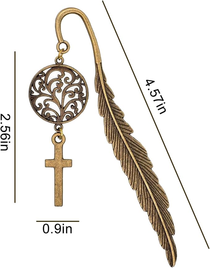 BLBMH Metal Feather Bookmark Bible Planner with Cross Prayer Book Marker for Women Men Priest Christian Handmade Christian Gifts -FC