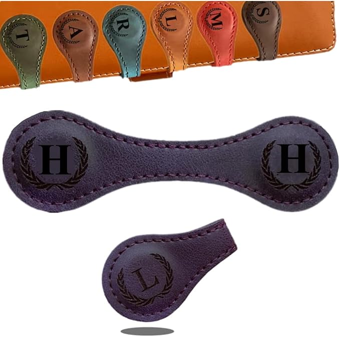 Personalized Magnetic Leather Bookmark, 26 Letter Initial Bookmarks, Multi-Functional for Women, Teachers, Book Lovers (Purple, H)