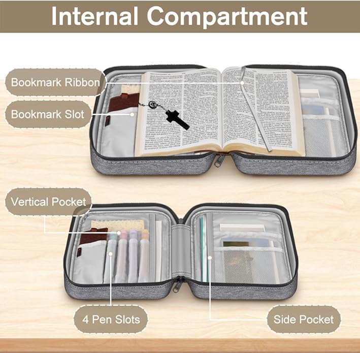 FINPAC Bible Cover Small Size Church Study Book Carrying Bag, Bible Protective Case with Handle Zippered Pocket for Men Women