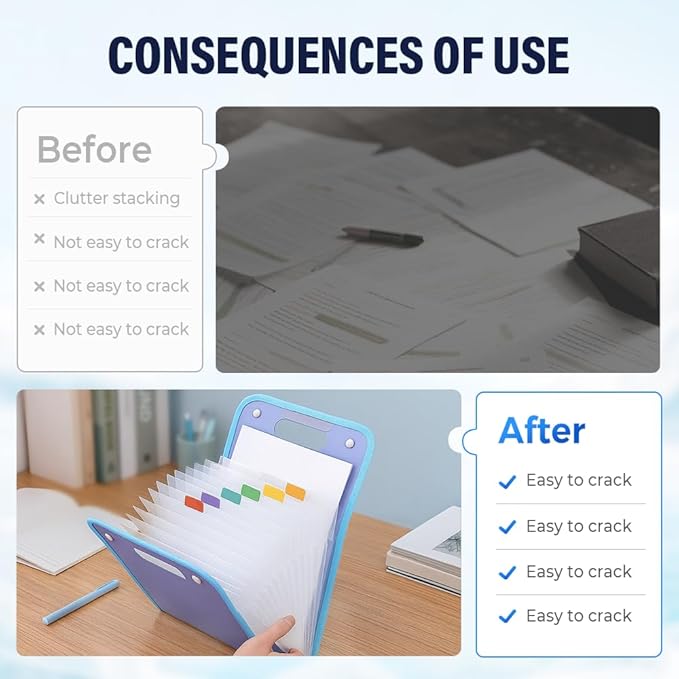 Accordion File Organizer, Expanding File Folder 13 Pockets Accordion File Organizer with Labels, Portable Document Organizer Hold A4 Files, Folder for Schoolbag Classroom Office Supplies (Blue)