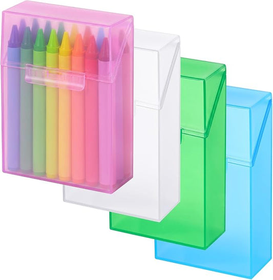 Clabby 4 Pcs Plastic Crayon Organizer Case for 24 Count Crayons Kids Art Supply Storage Box with Lid, Portable Holder for Classroom Home Travel, Fits Standard 24-Pack Crayon (Pink,Blue,Green,Clear)